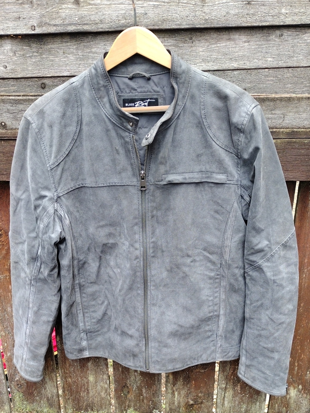 Black Rivet,Men's,SizeL, Distressed ,Gray Suede Leather Zip-Front Jacket